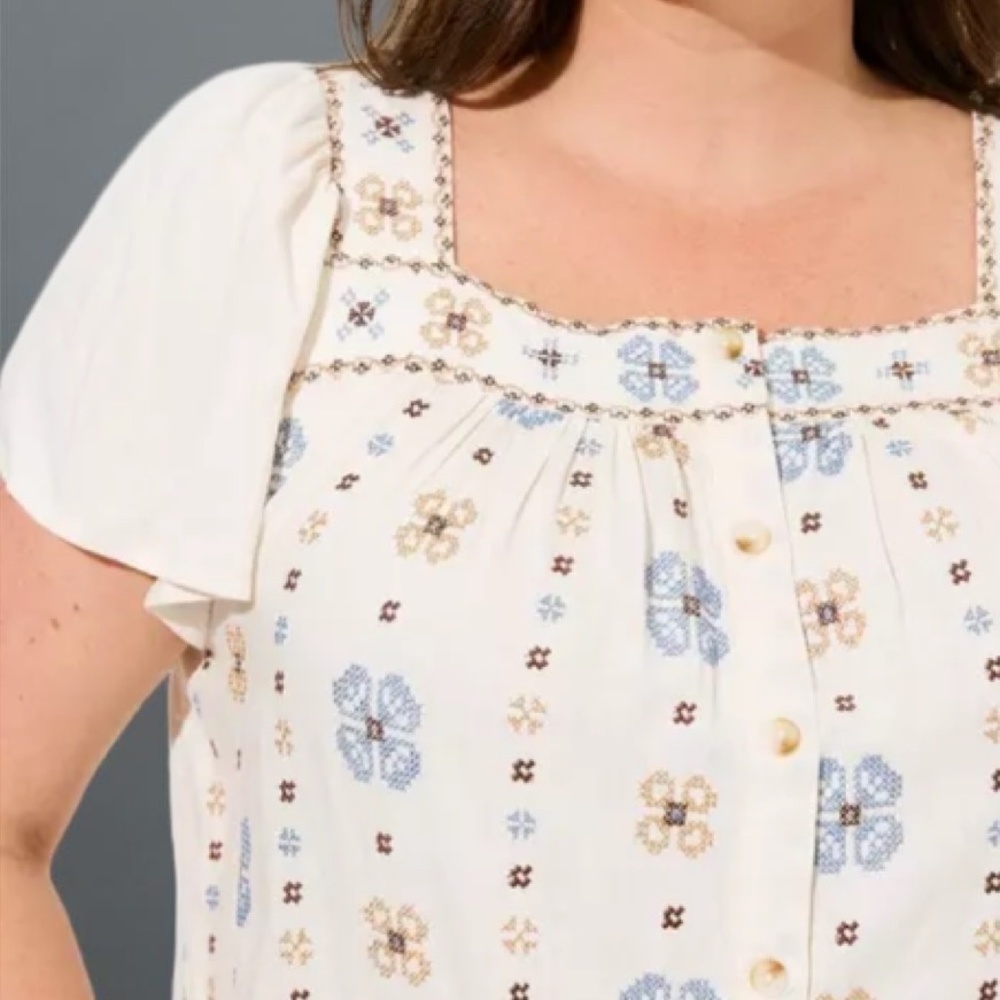 TORRID Beach Linen Eyelet‎ Trim Shirt NWT Size 1X - Picture 4 of 8